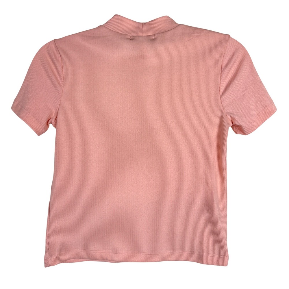 Charlotte Russe Mock Neck Top Womens S Pink Ribbed Blessed Embroidered Tee Y2K - Picture 3 of 7